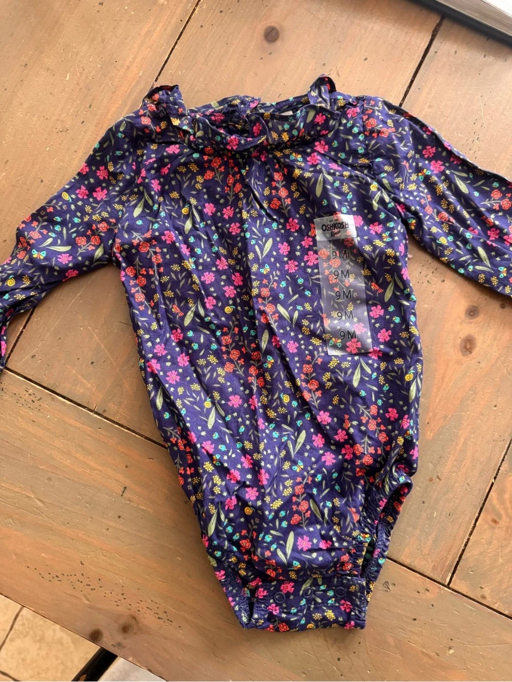 OshKosh B'gosh Navy Floral Ruffle Neck Baby Top